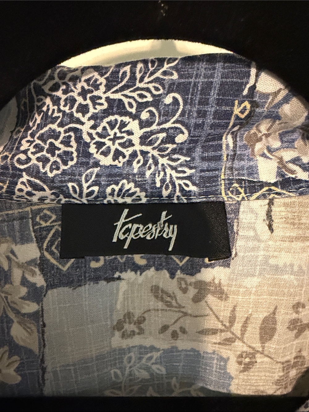 Tapestry Floral Patchwork Button-Up Shirt in Blue and White Cottagecore - Picture 2 of 7